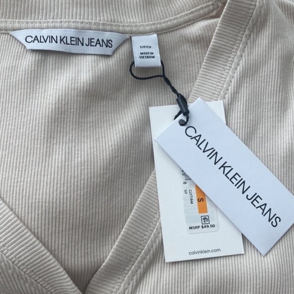 Calvin Klein Jeans V-neck Cotton Crop Top Size Small - Picture 7 of 8